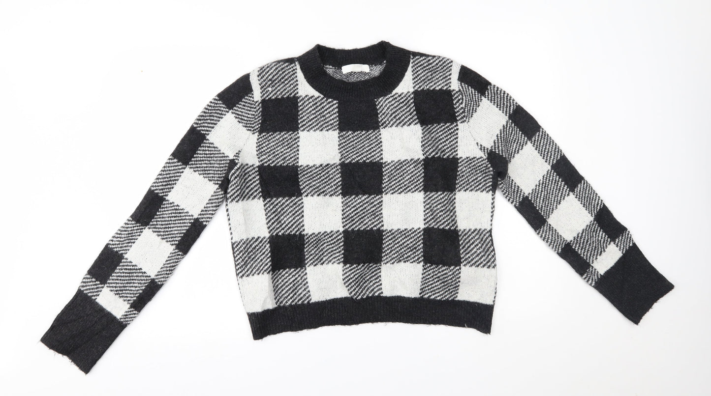 H&M Womens Grey Plaid  Pullover Jumper Size XS