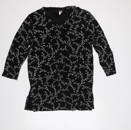 Es Se Plus Womens Black Floral  Basic Blouse Size L