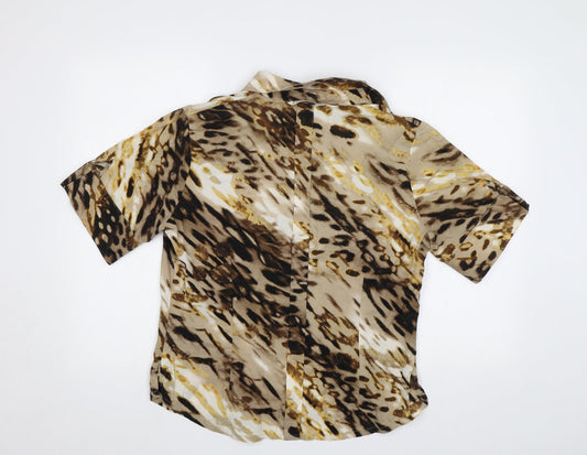 Air Field Womens Brown Animal Print  Basic Button-Up Size L