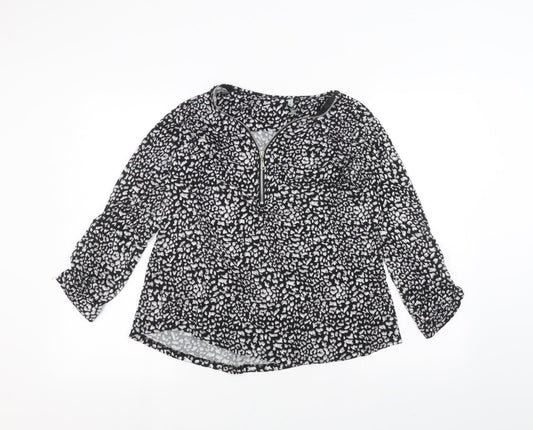 intuition Womens Black Animal Print  Basic T-Shirt Size 12