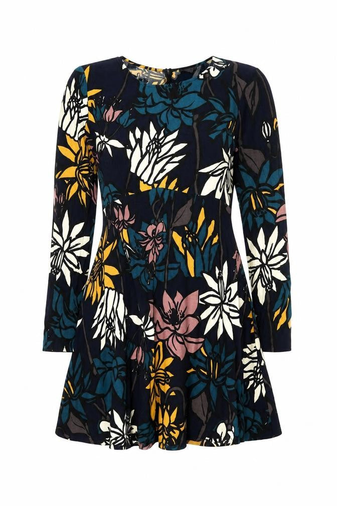 villa Womens Blue Floral  A-Line  Size L
