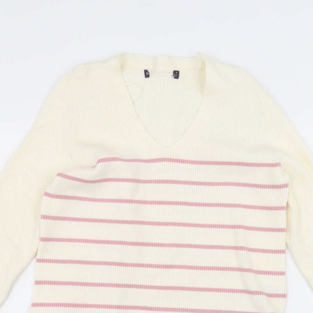 Marks and Spencer Womens White Striped  Pullover Jumper Size 8