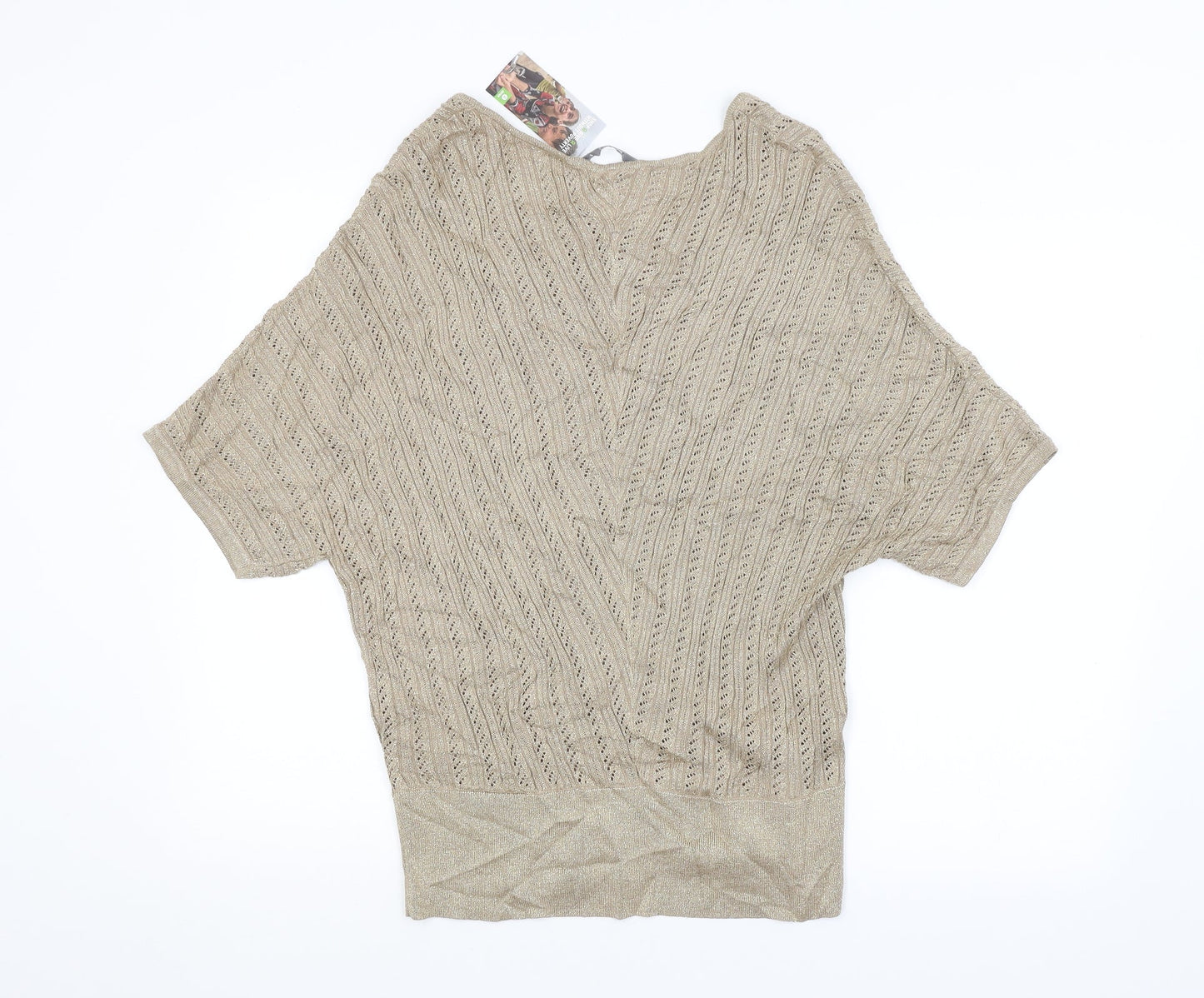LAVITTA Womens Gold Argyle/Diamond  Pullover Jumper Size M