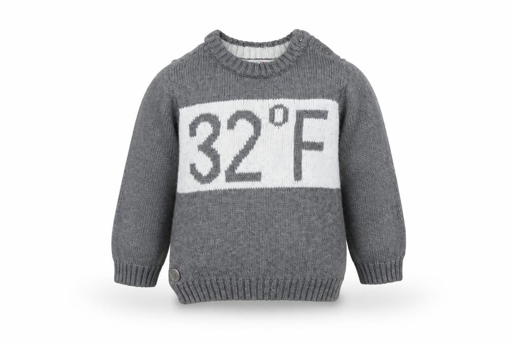 Front view of Boboli boys’ grey jumper, size 9-12, months