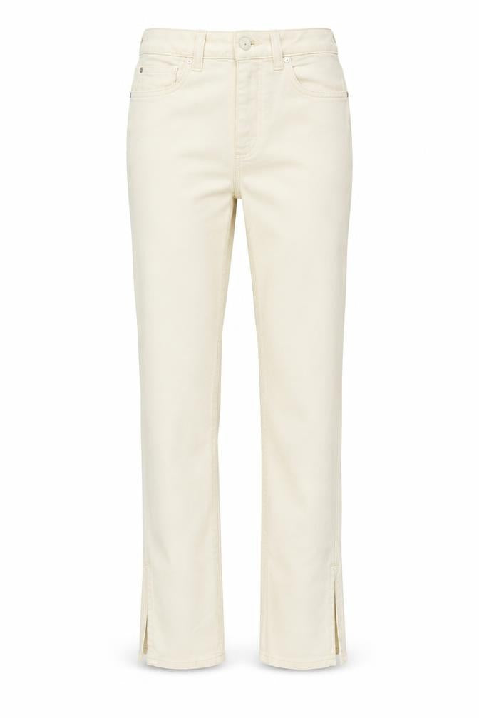 Front view of Denim & Co. women’s ivory denim straight jeans, size UK 6, 31-inch leg