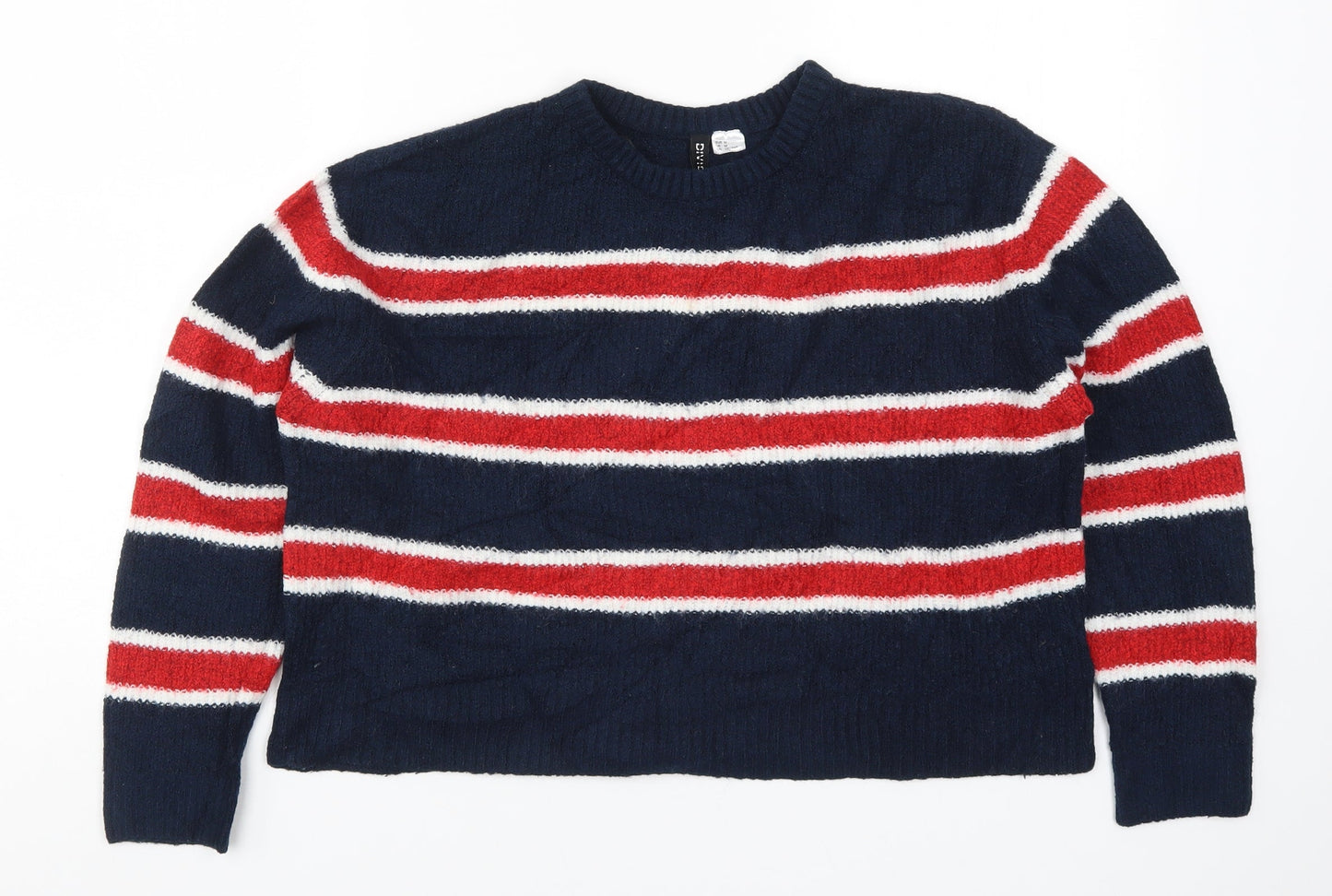 H&M Womens Blue Striped Knit Pullover Jumper Size M  - Red