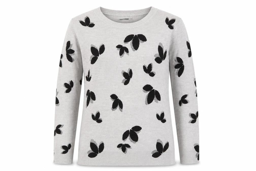Marks and Spencer Womens Grey Geometric Knit Pullover Jumper Size 6  - Leaf Print