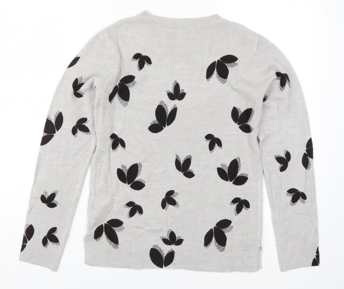 Marks and Spencer Womens Grey Geometric Knit Pullover Jumper Size 6  - Leaf Print