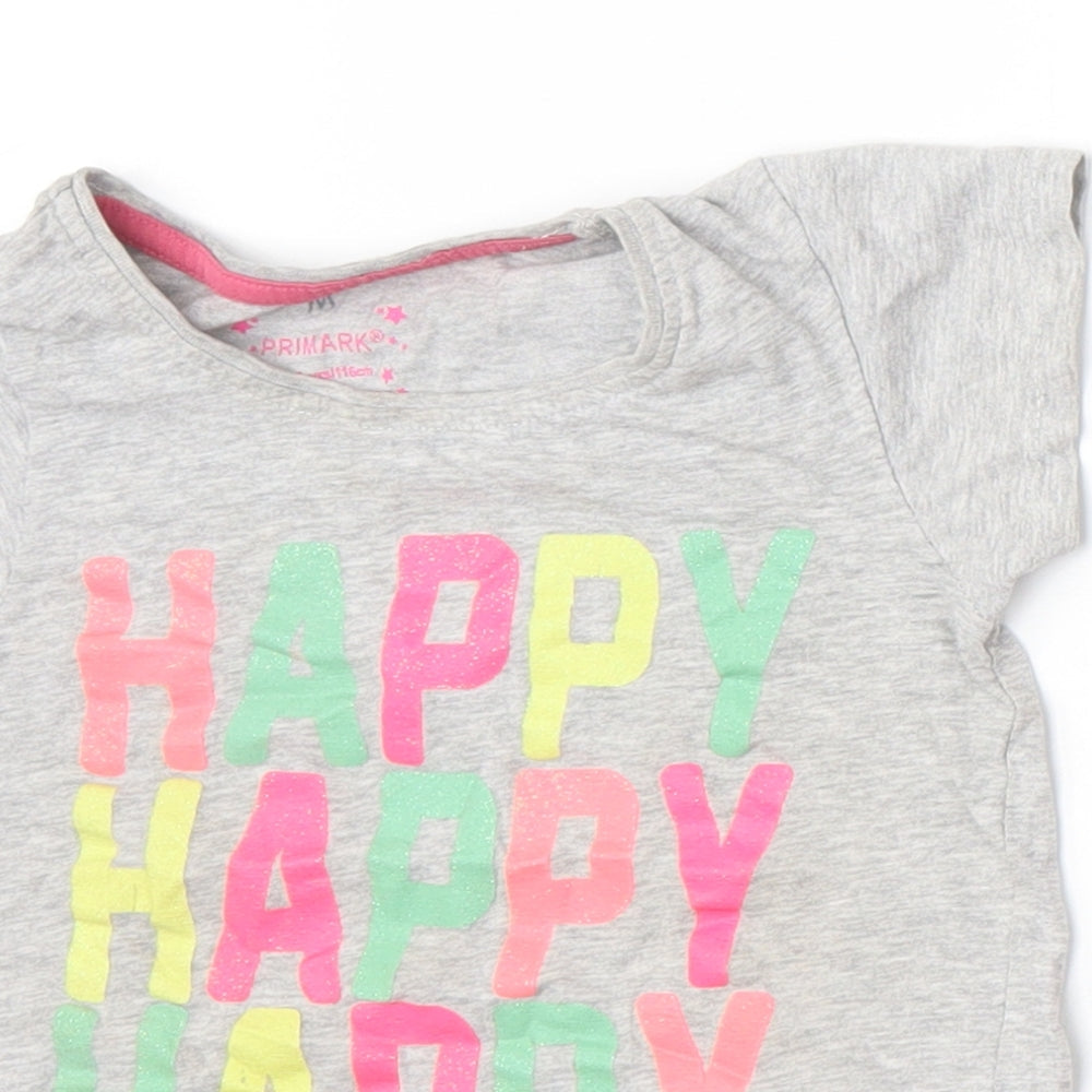 Primark Girls Grey   Basic T-Shirt Size 5-6 Years  - Happy