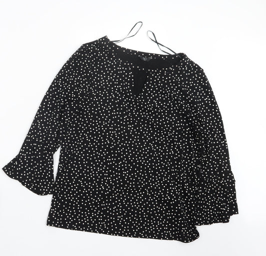 M&Co Womens Black Polka Dot  Basic Blouse Size 10