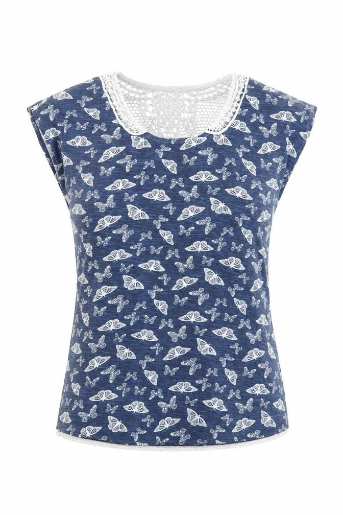 Front view of Papaya women’s blue geometric basic t-shirt, size UK 8