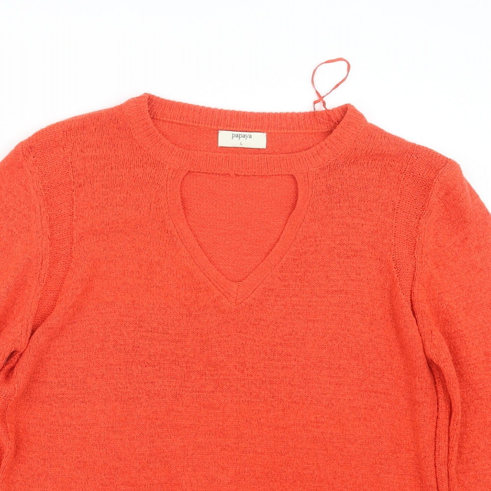 Papaya Womens Orange  Knit Pullover Jumper Size L