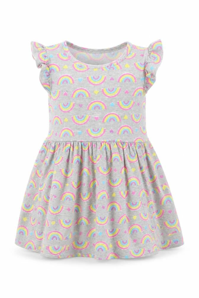 Front view of Primark girls’ grey geometric t-shirt dress, size 18-24, months