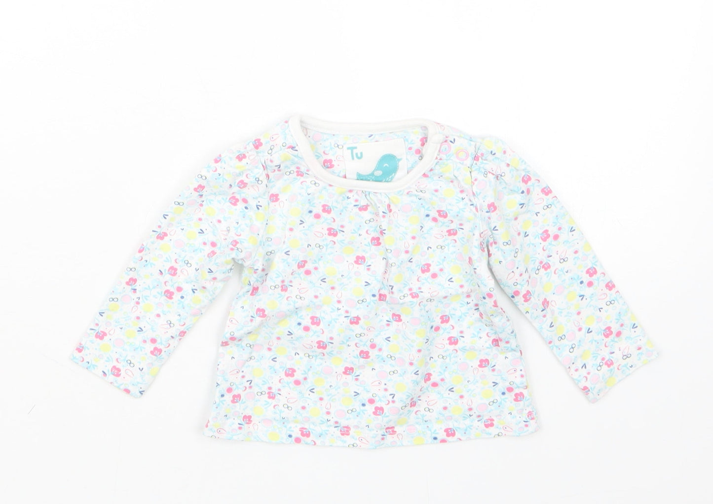 TU Girls Blue Floral  Basic T-Shirt Size 0-3 Months