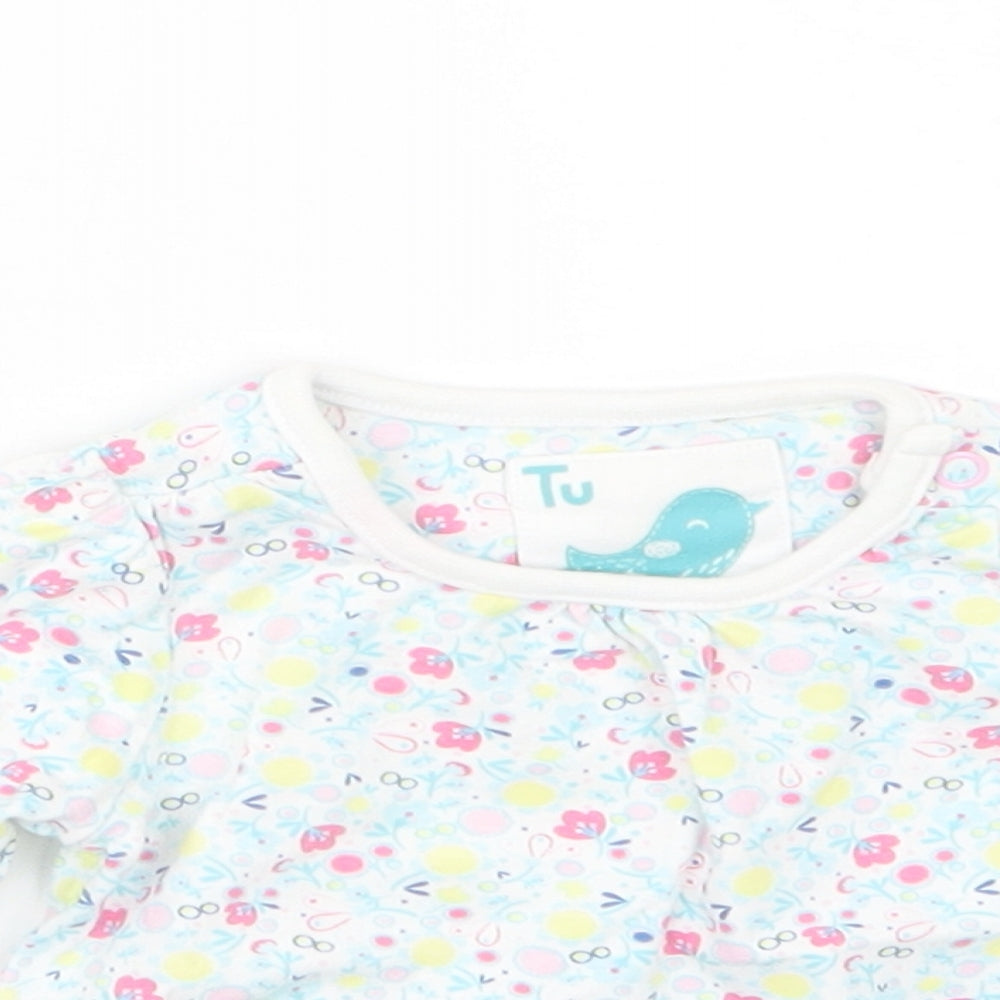 TU Girls Blue Floral  Basic T-Shirt Size 0-3 Months