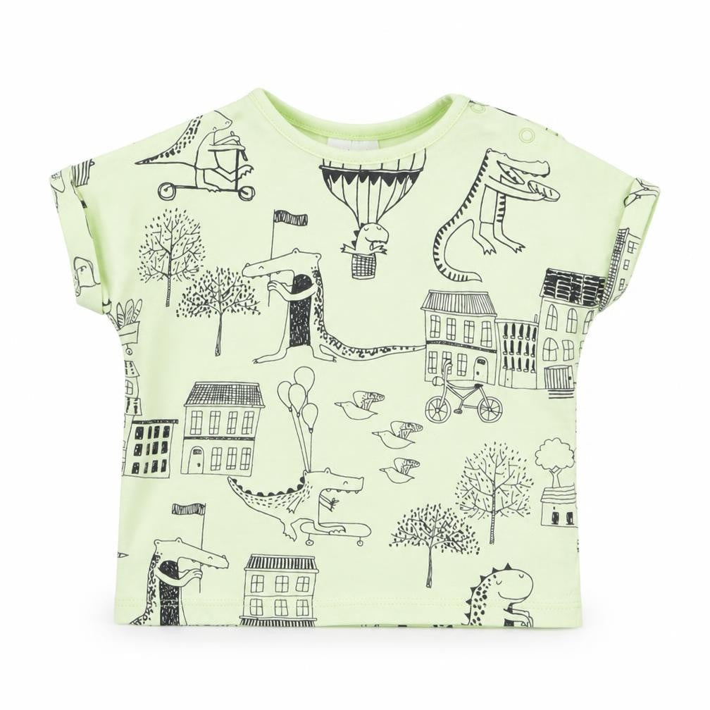 Front view of Next boys’ green geometric basic t-shirt, size 0-3, months