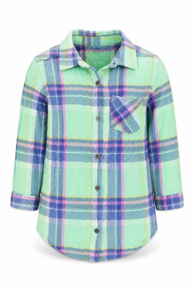 Front view of Next girls’ green check basic button-up, size 12-18, months