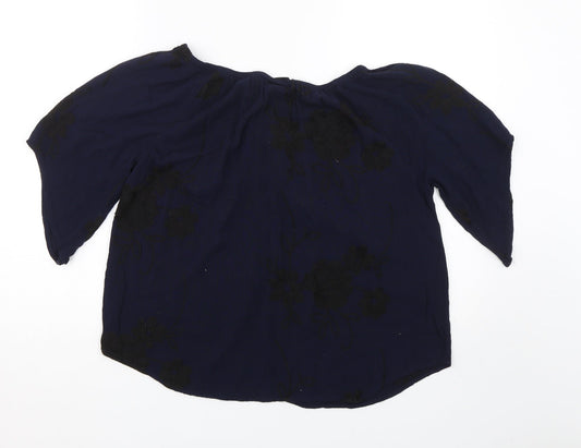 LIV Los angeles Womens Blue Floral  Basic T-Shirt Size L