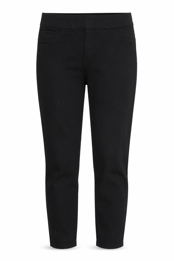 Front view of DENIM&CO women’s black skinny jeans, size UK 12, 26-inch leg - stretch waistband