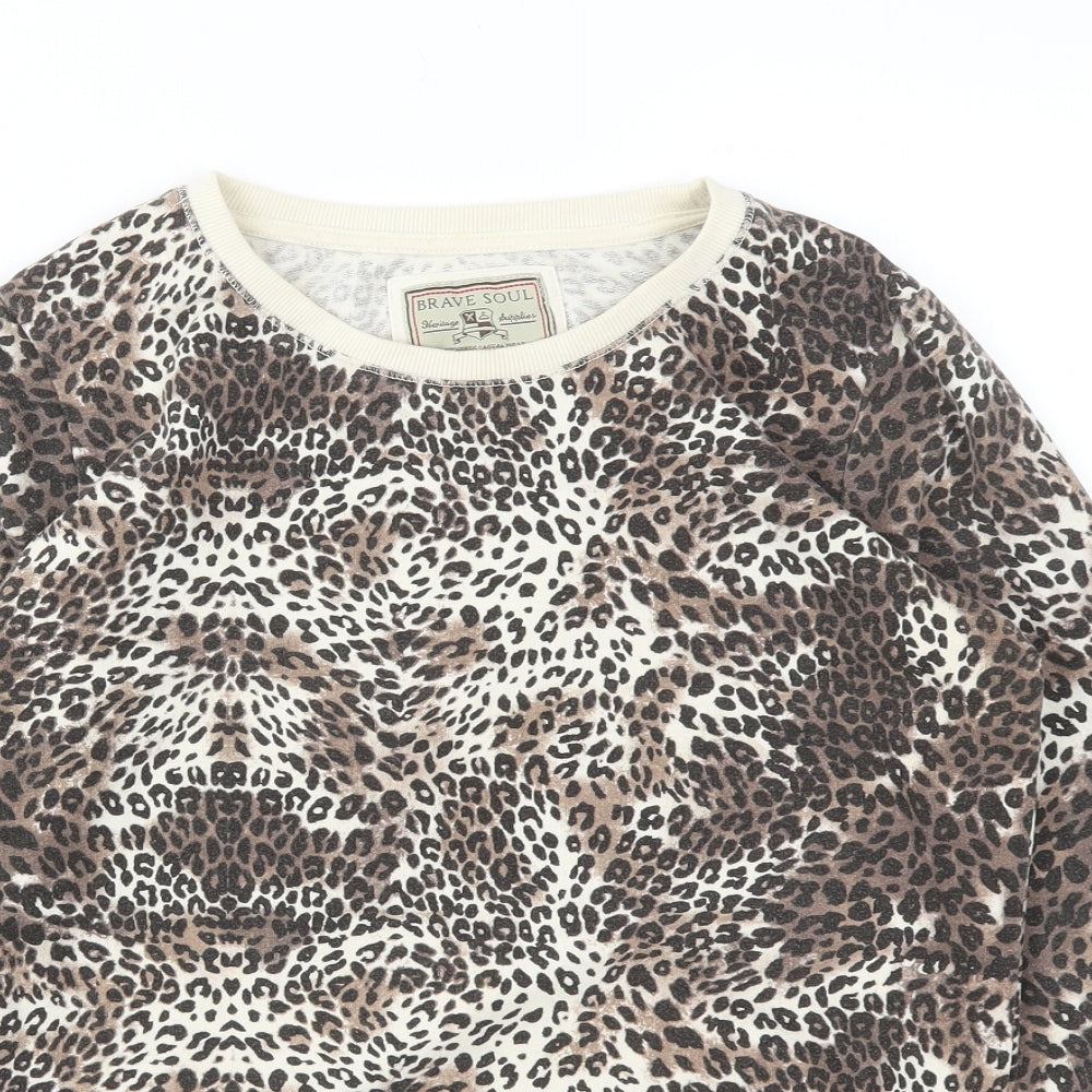 Brave Soul Womens Brown Animal Print  Pullover Jumper Size S