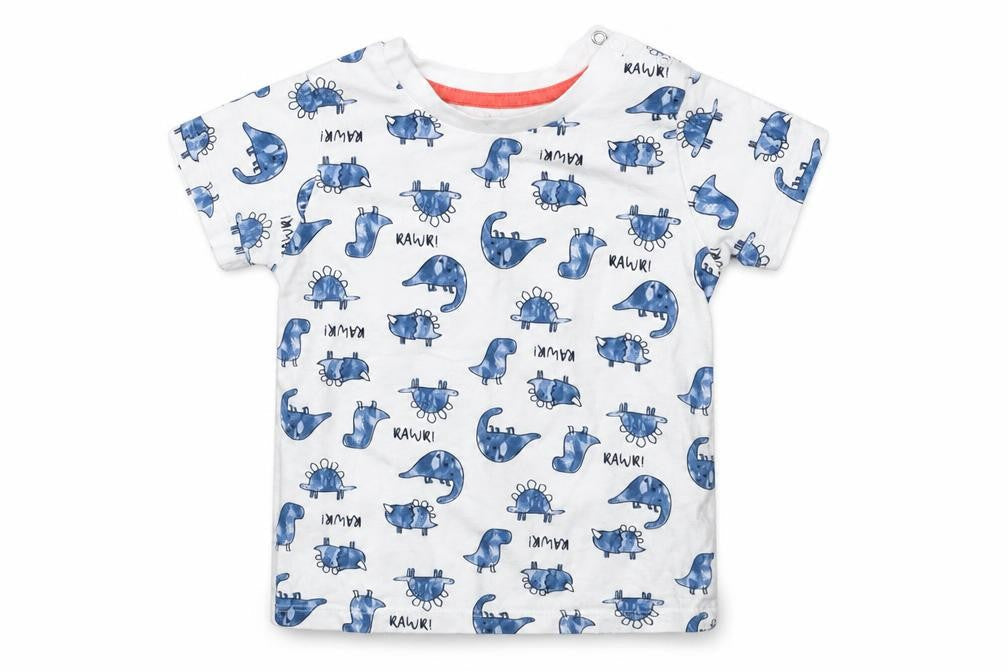 Front view of Matalan boys’ multicoloured animal print basic t-shirt, size 9-12, months