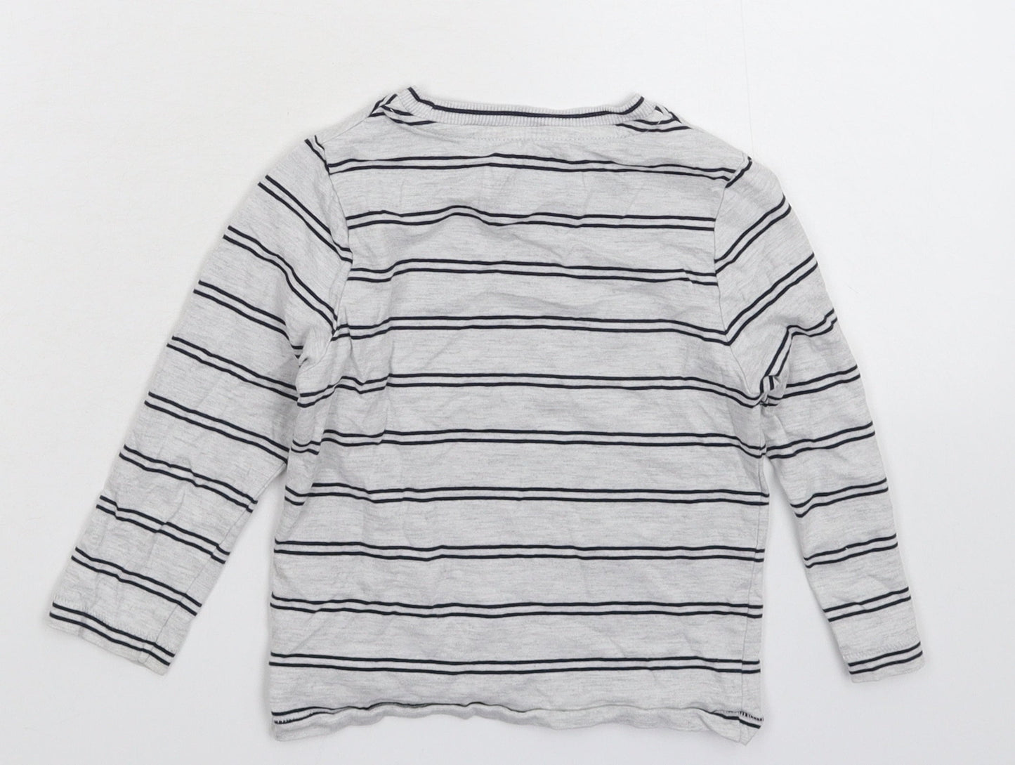 Marks and Spencer Boys Grey Striped  Basic T-Shirt Size 2-3 Years
