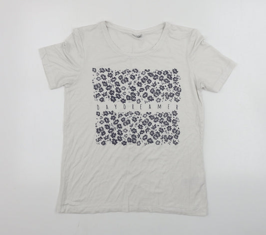 Damart  Womens White Floral  Basic T-Shirt Size 10