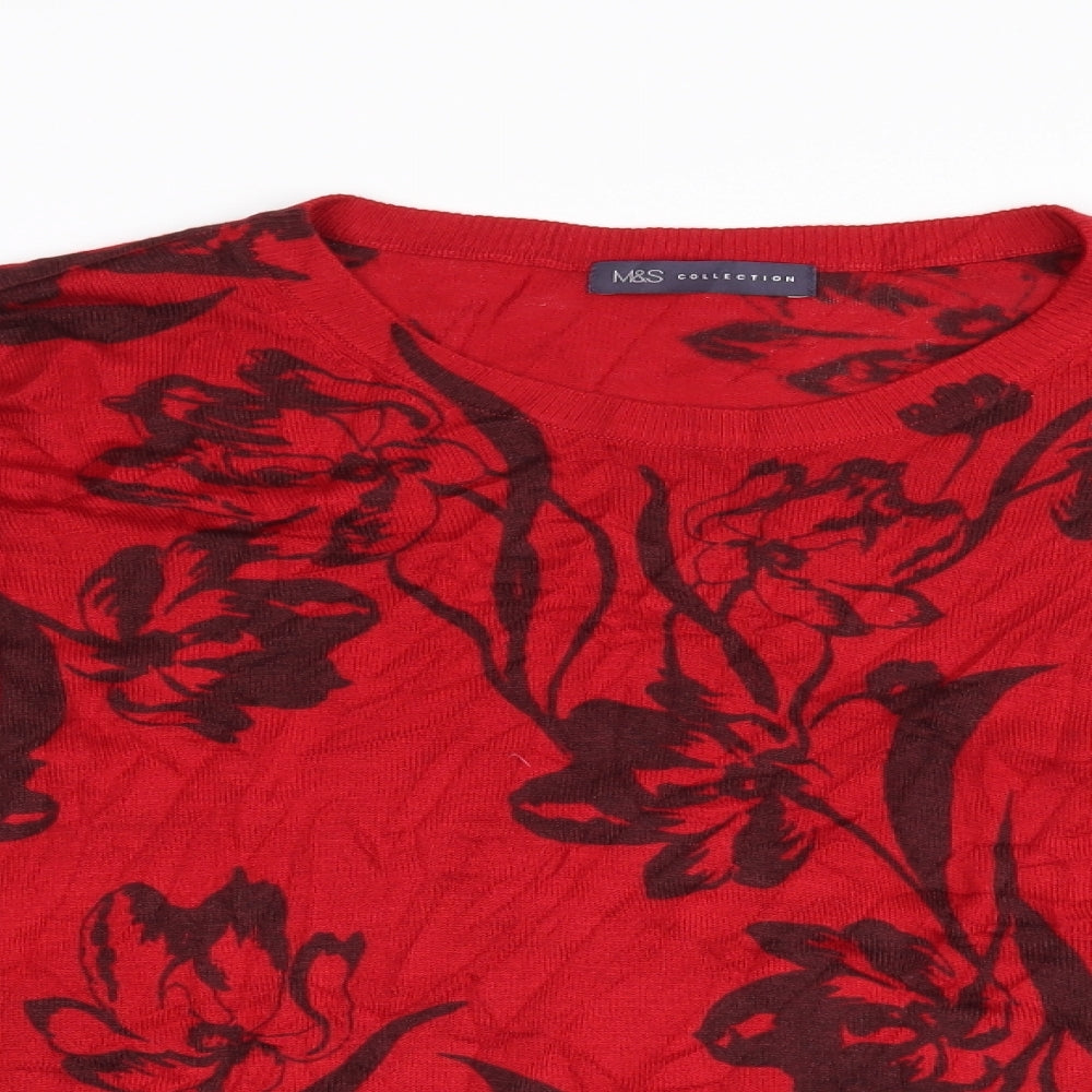 Marks and Spencer Womens Red Floral  Pullover Jumper Size L