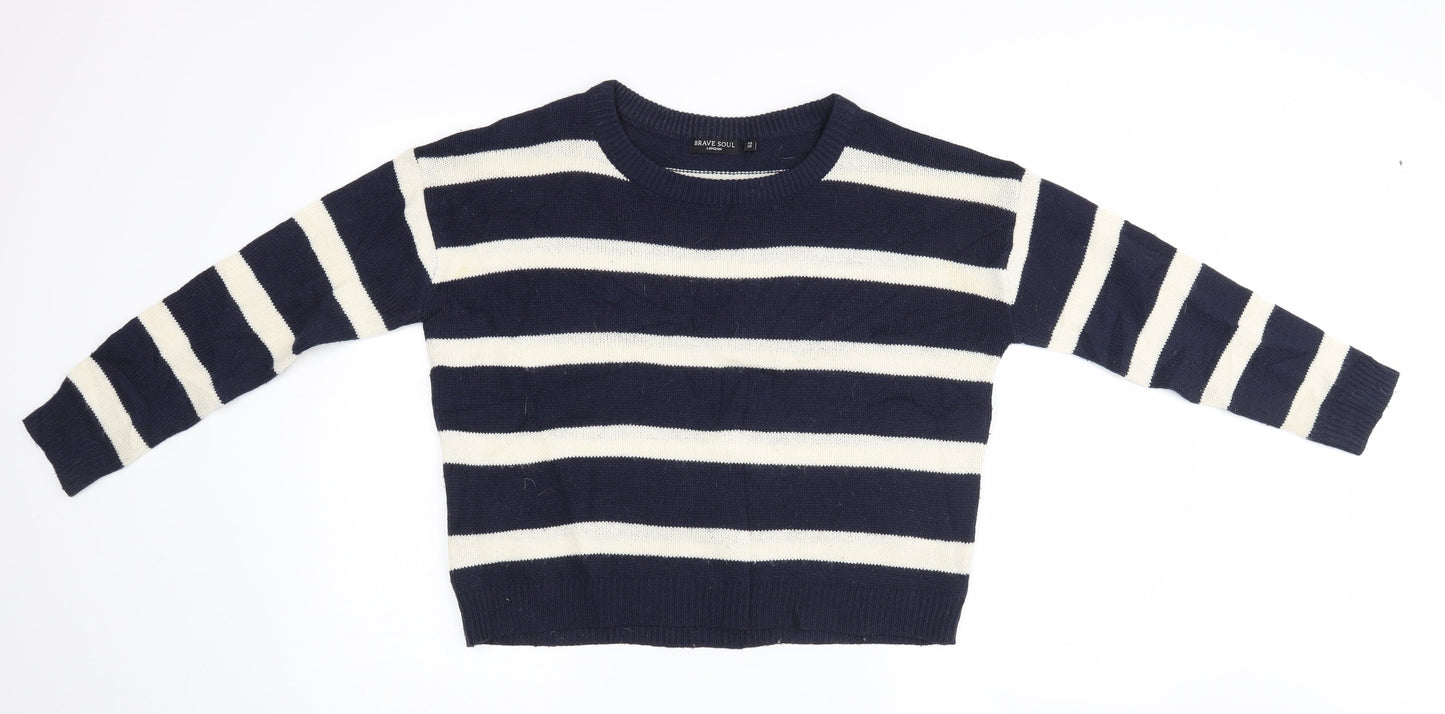 Brave Soul Womens Multicoloured Striped  Henley Jumper Size XS