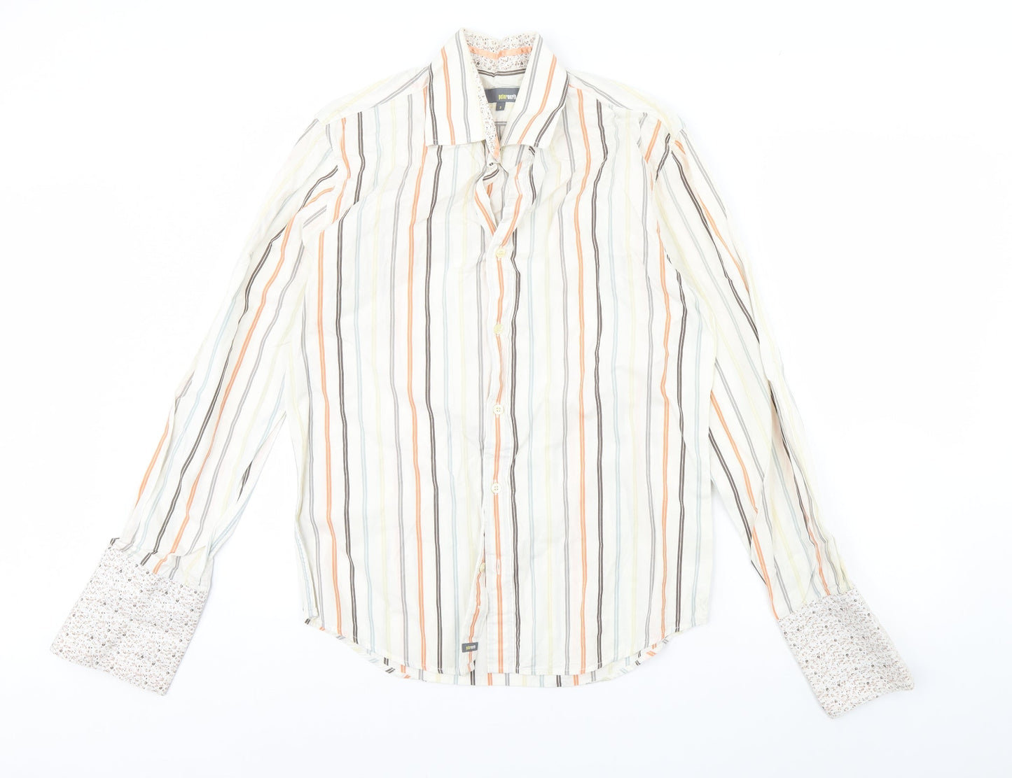 Peter Werth Mens Ivory Striped   Dress Shirt Size M