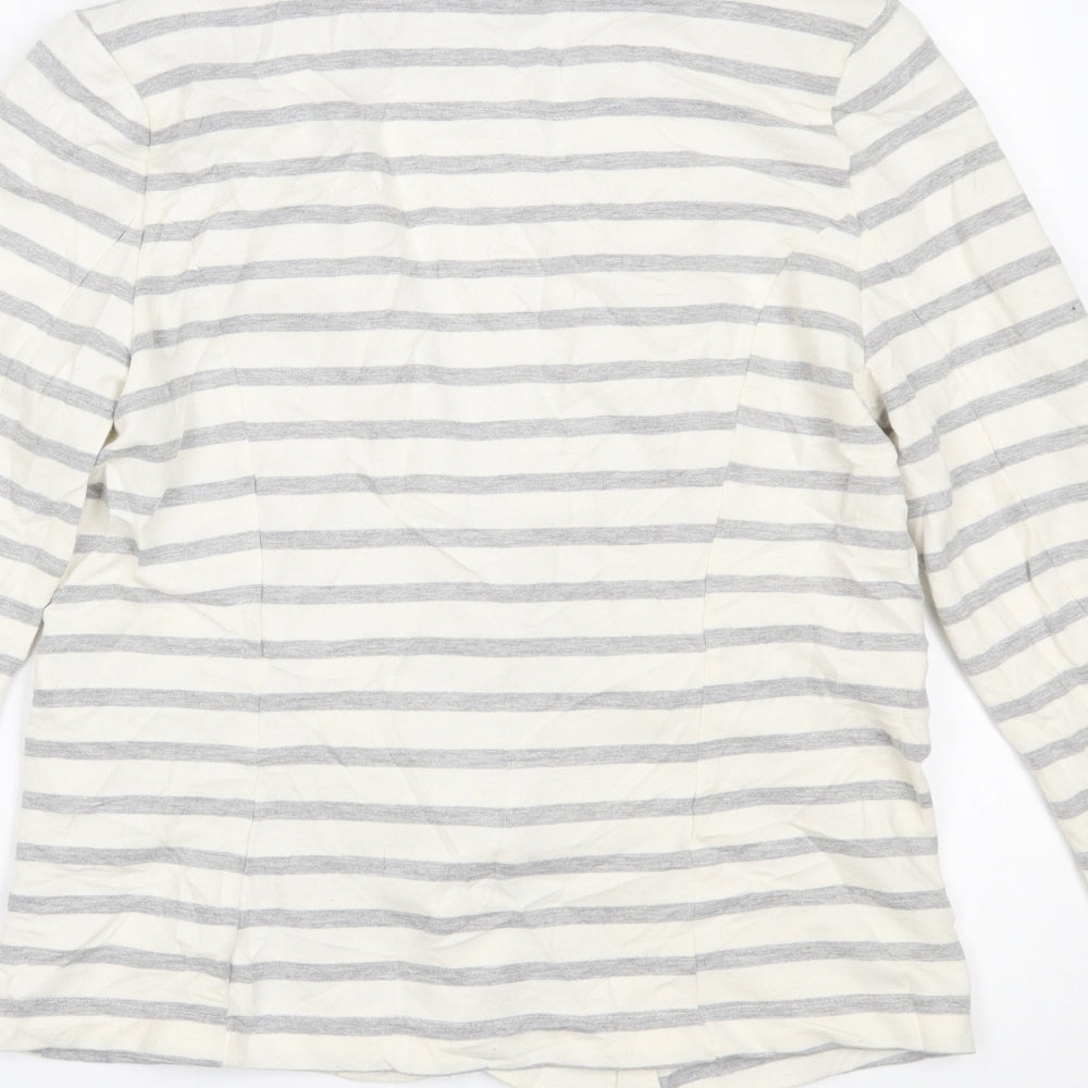 Primark Womens White Striped  Cardigan Jumper Size 12