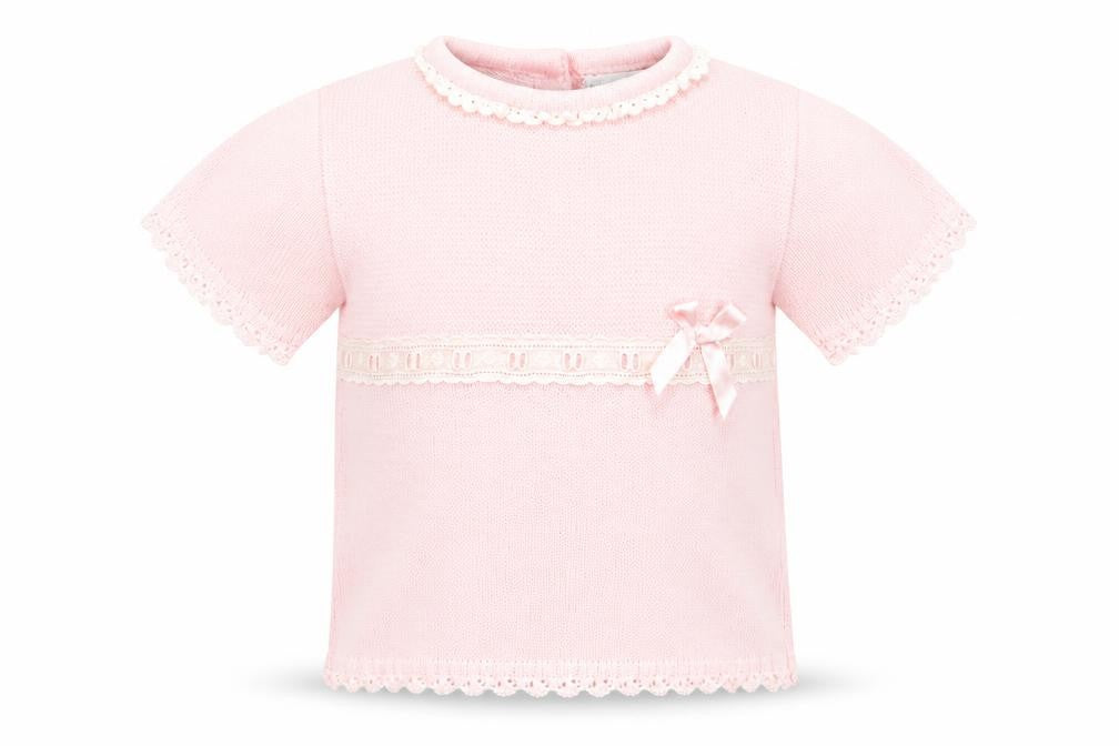 Front view of bluesbaby girls’ pink jumper, size 9-12, months