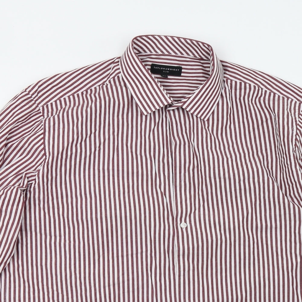Matalan Mens Red Striped   Button-Up Size 16.5
