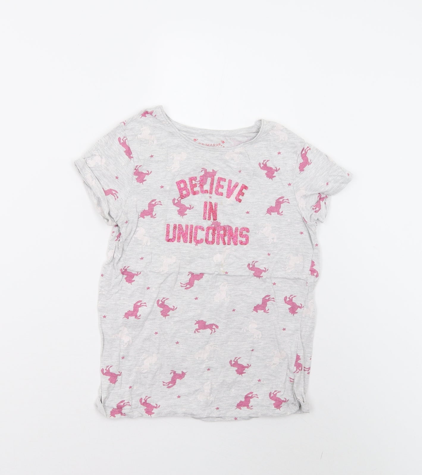 Primark Girls Grey Solid  Top Pyjama Top Size 10-11 Years  - Unicorns