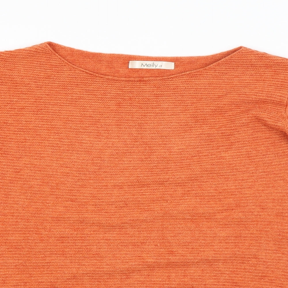 MEILY Womens Orange Striped  Pullover Jumper