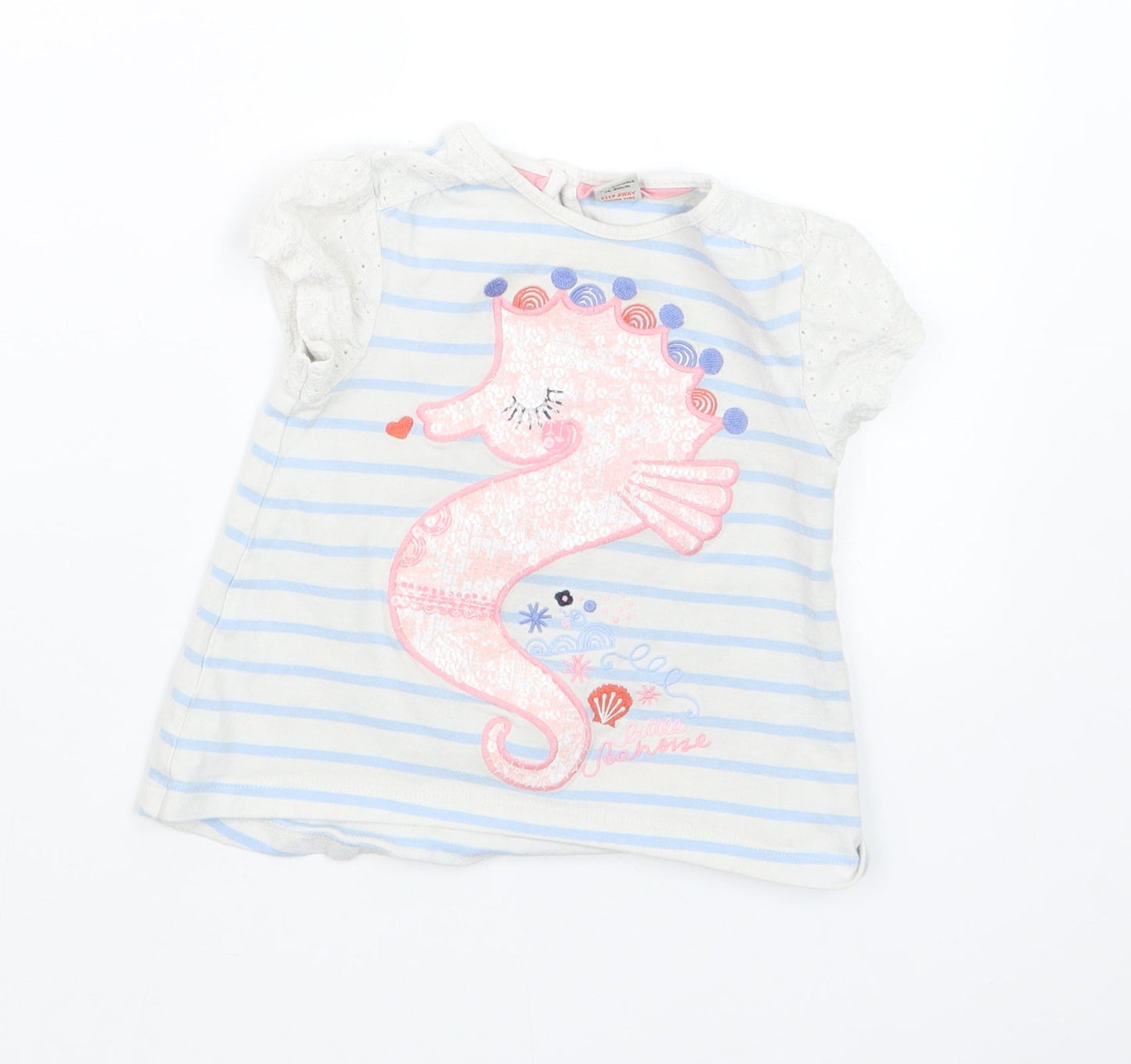 TU Girls Blue Striped  Basic T-Shirt Size 9-12 Months