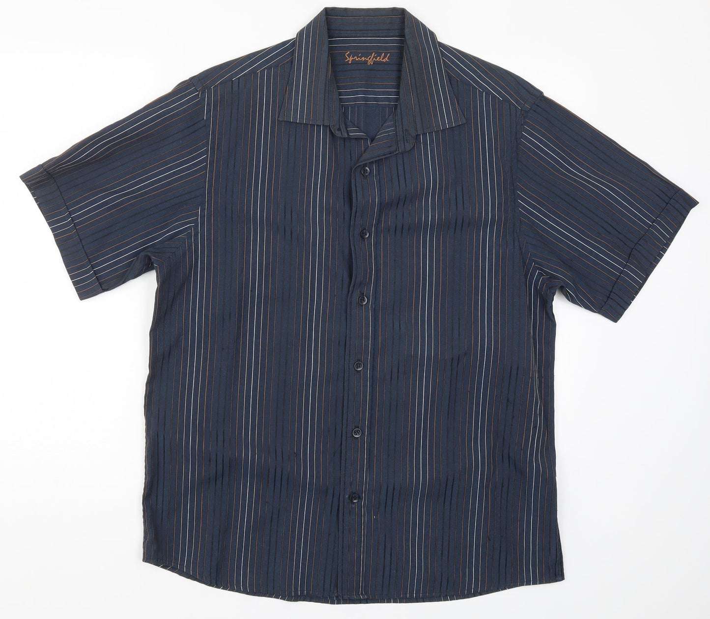 Springfield Mens Blue Striped   Button-Up Size L