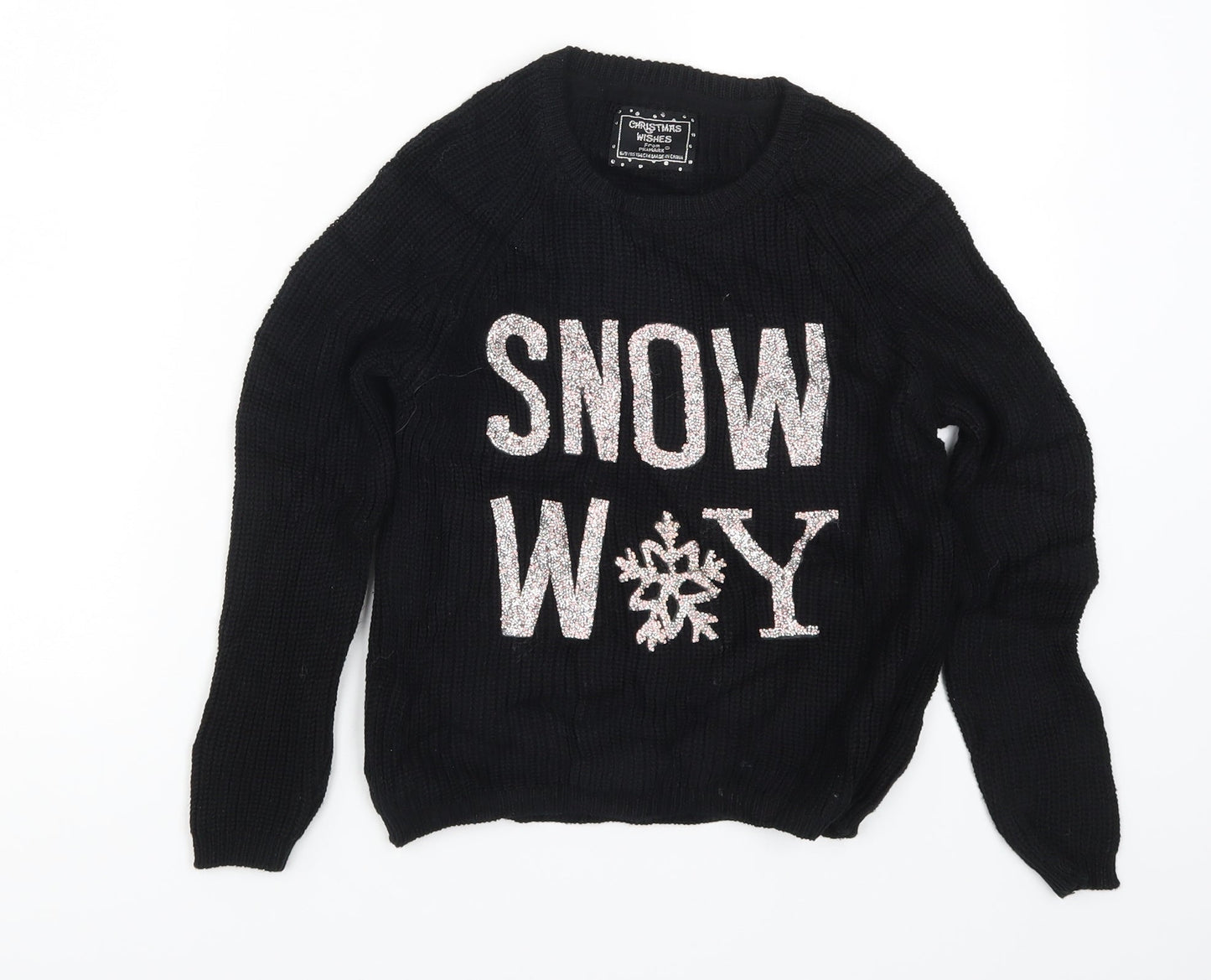 Primark Girls Black  Knit Pullover Jumper Size 8-9 Years  - Snow Way