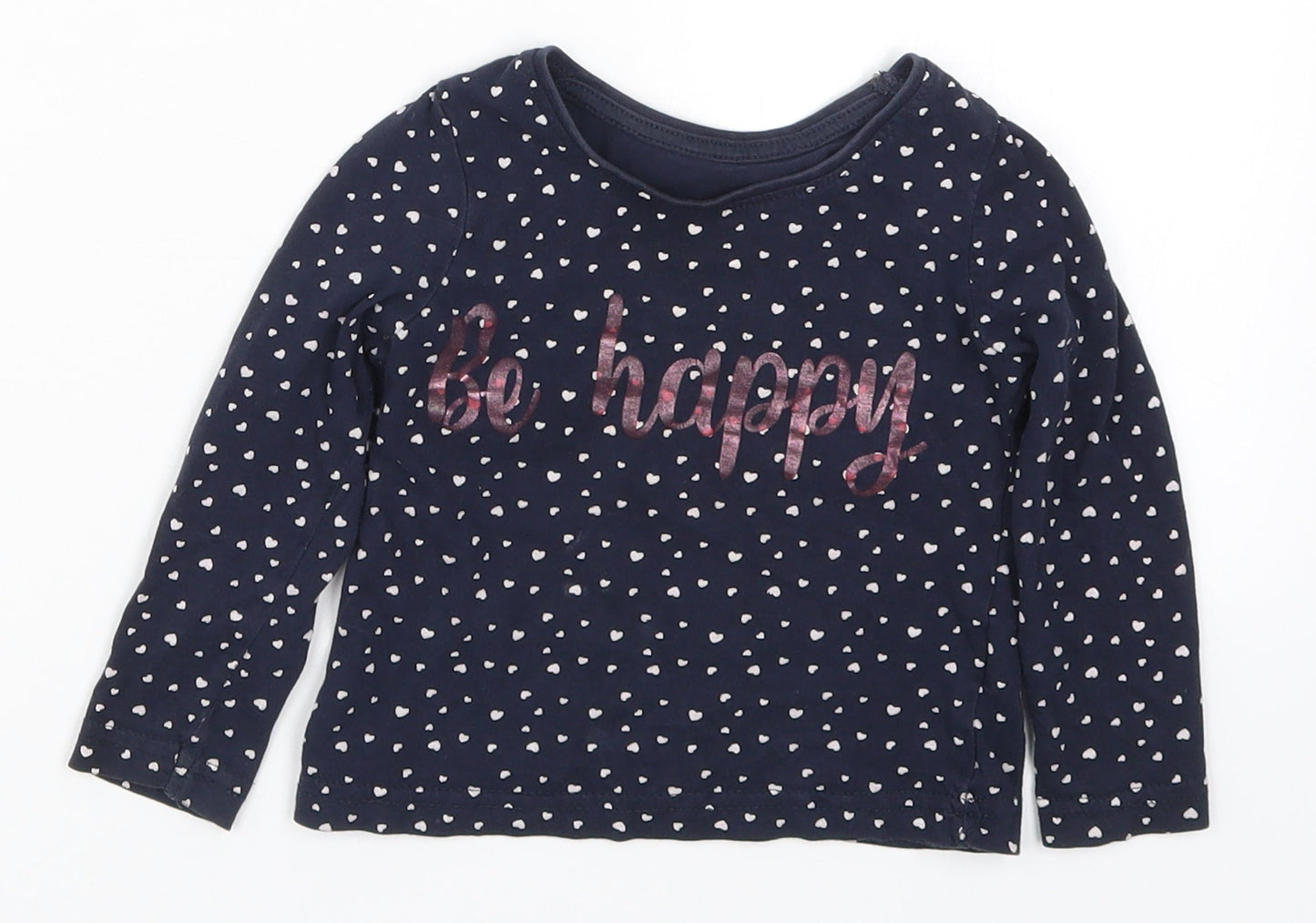 Primark Girls Blue   Basic T-Shirt Size 18-24 Months  - Be Happy Love Hearts