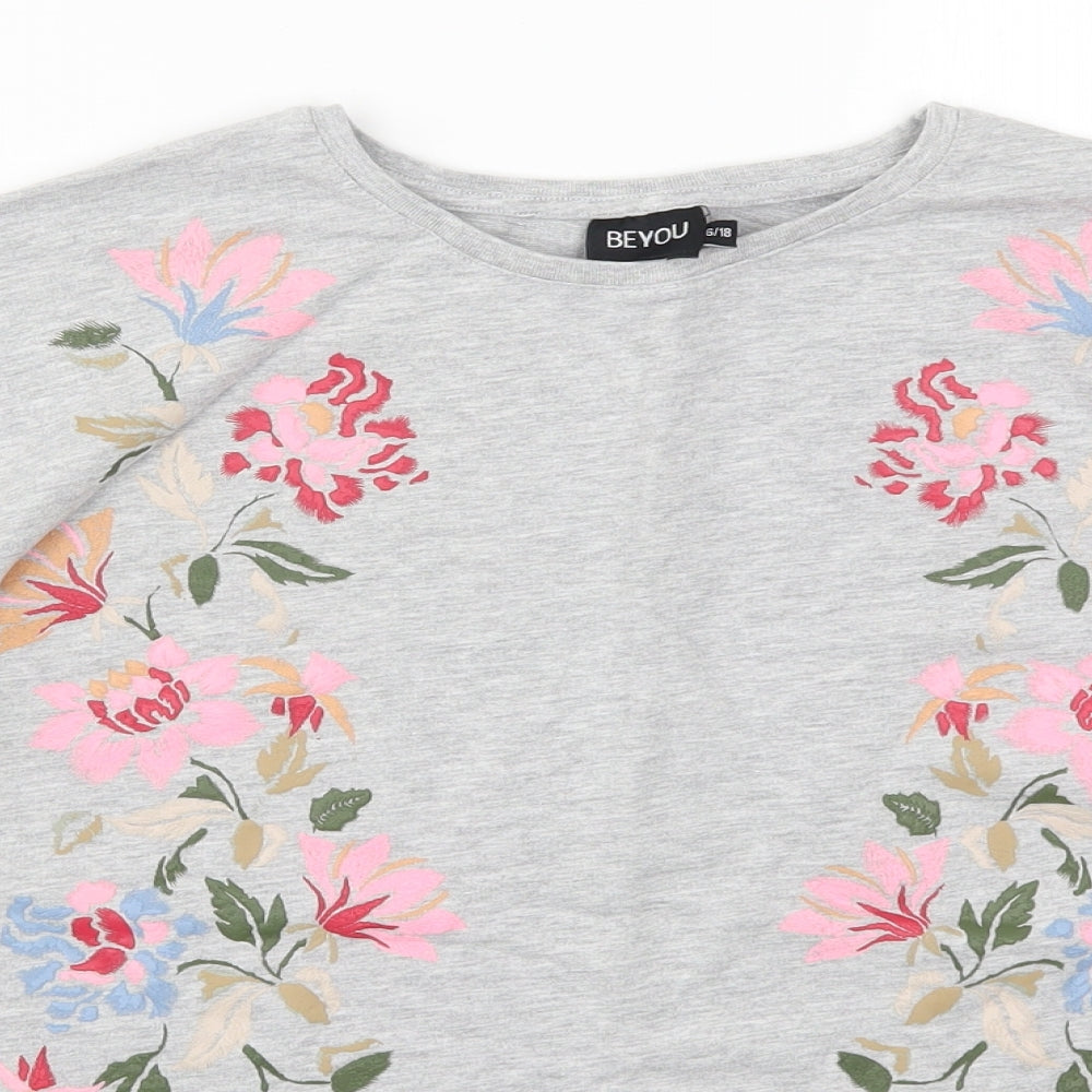 Be You Womens Grey Floral  Pullover Sweatshirt Size 16