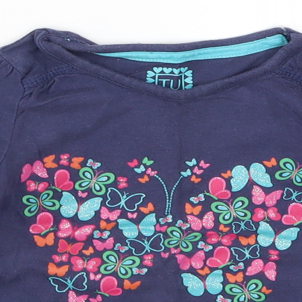 TU Girls Blue   Basic T-Shirt Size 18-24 Months  - Butterflies