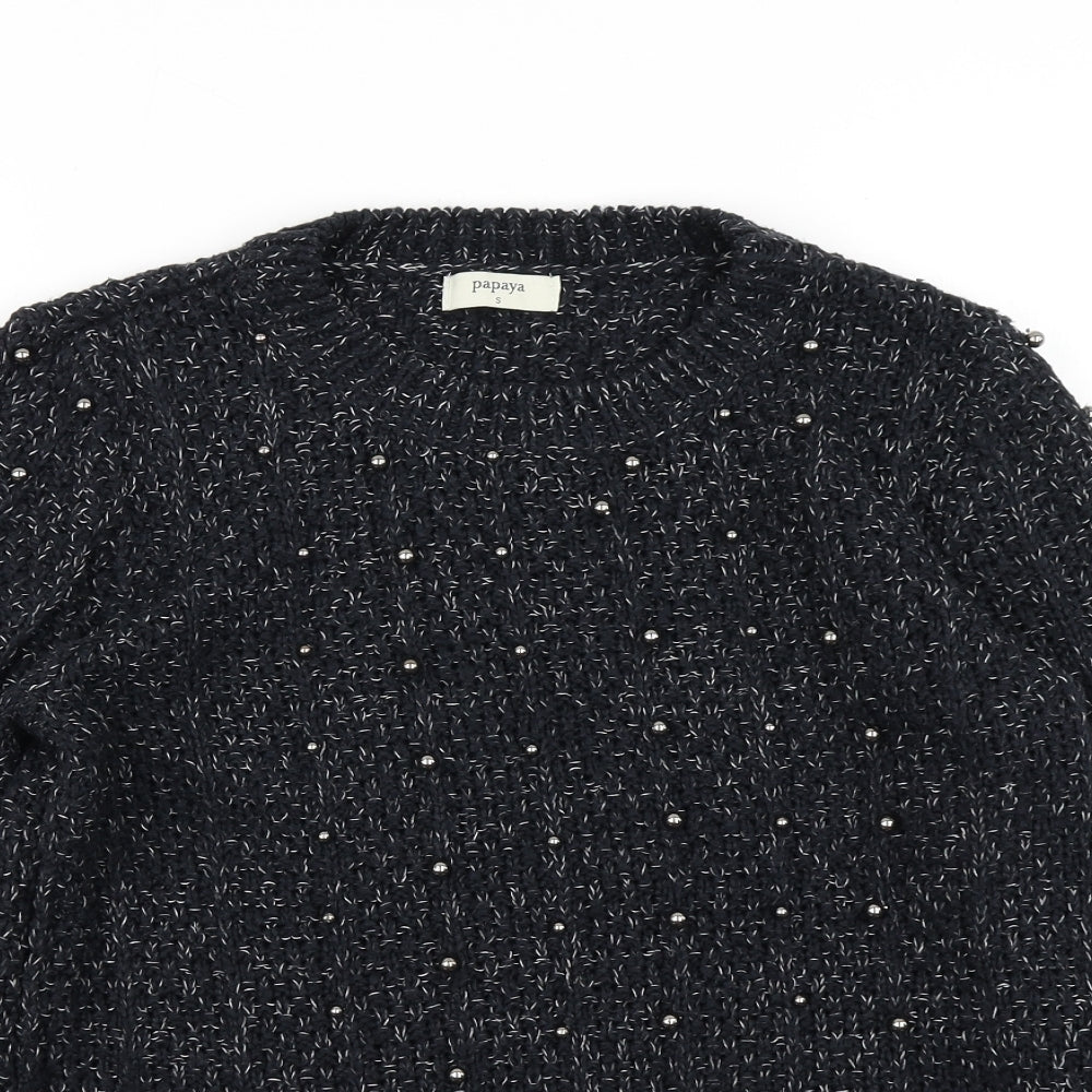 Papaya Womens Black  Knit Pullover Jumper Size S