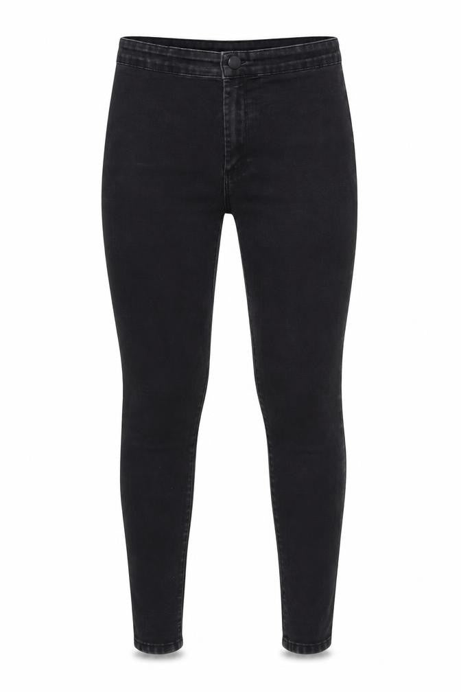 Front view of Denim & Co. women’s black denim skinny jeans, size UK 8, 26-inch leg