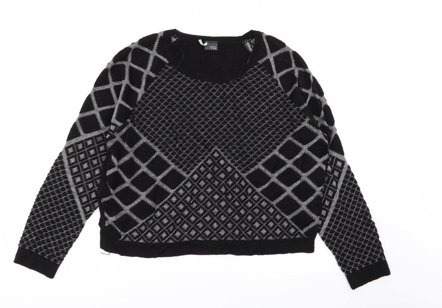 Sparkle & Fade Womens Black Geometric  Pullover Jumper Size L