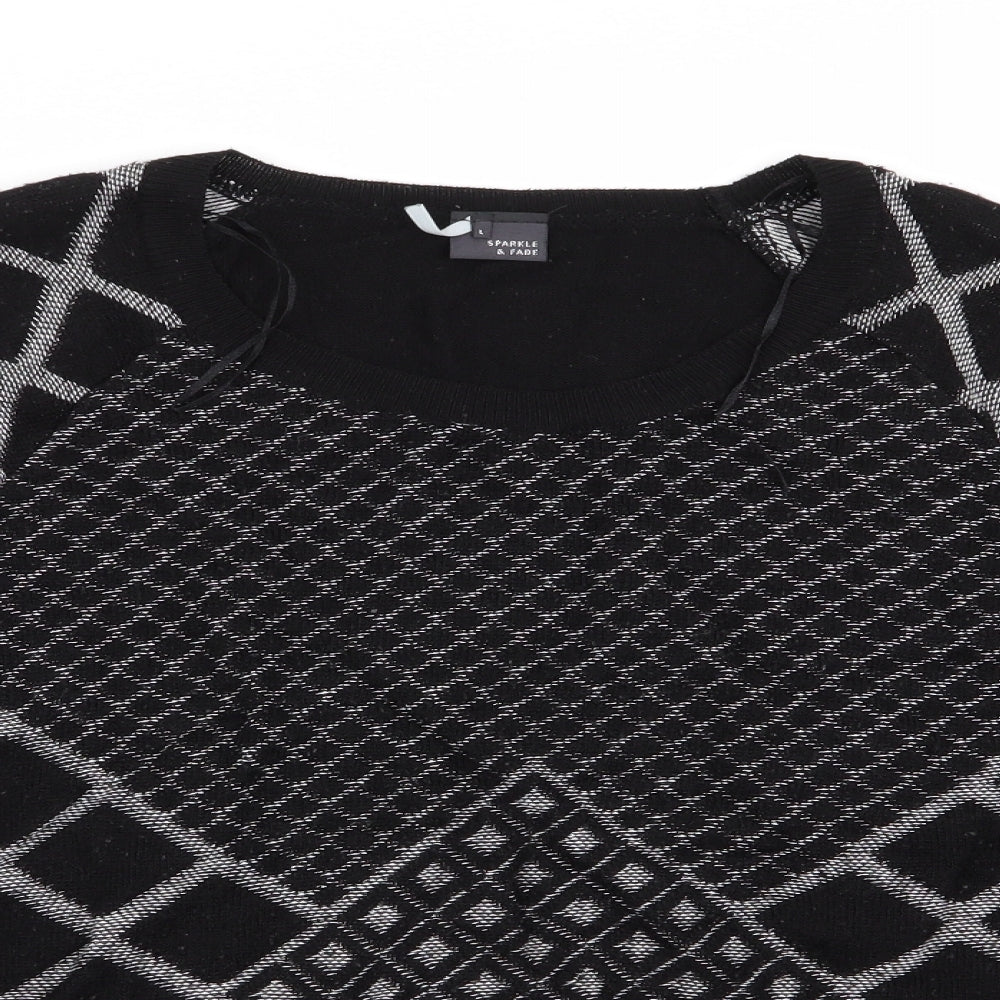 Sparkle & Fade Womens Black Geometric  Pullover Jumper Size L