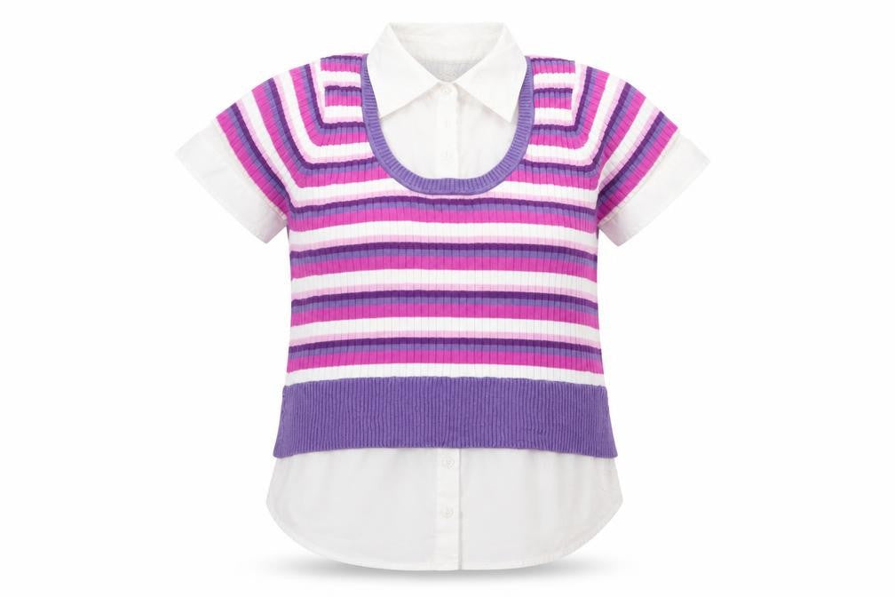 Front view of evie women’s multicoloured striped jumper, size UK 12, - shirt/jumper