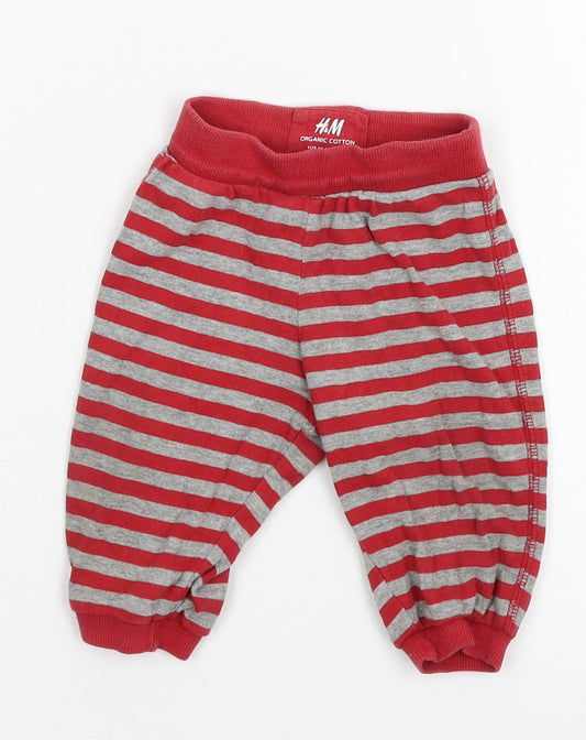 H&M Boys Red Striped Jersey Jogger Trousers Size 3-6 Months