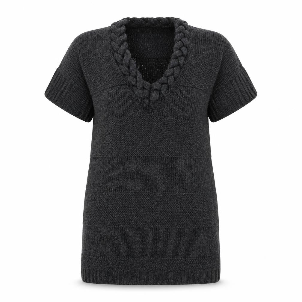 Front view of ICHI women’s grey knit jumper, size S