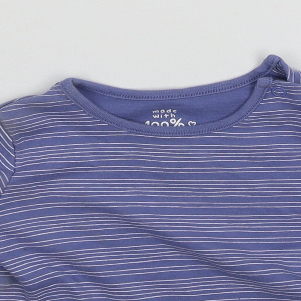 F&F Baby Blue Striped Jersey Basic T-Shirt Size 9-12 Months