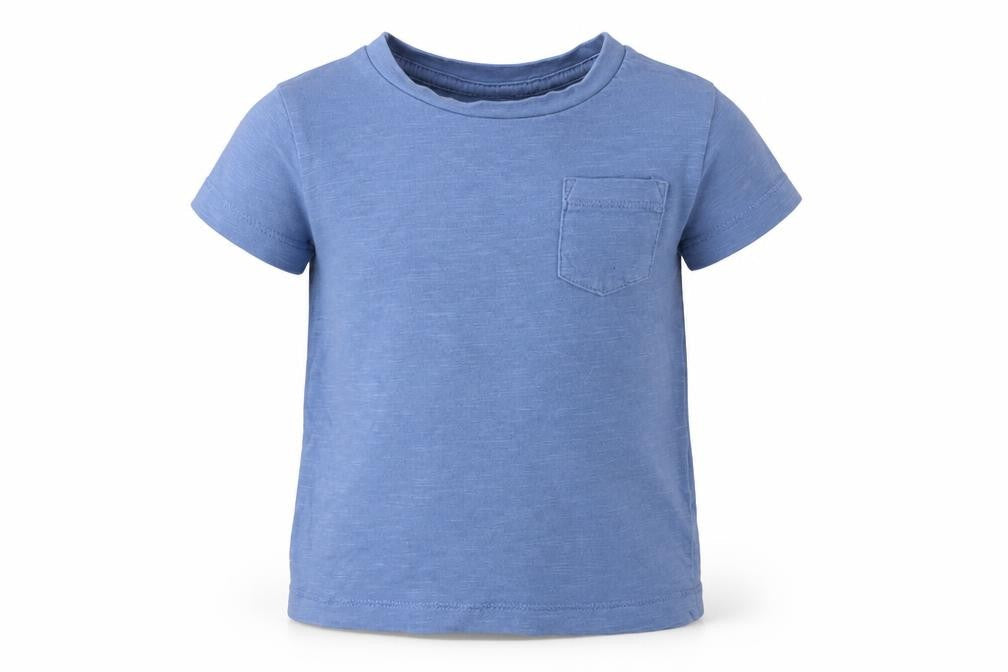 Front view of Next boys’ blue basic t-shirt, size 6-9, months
